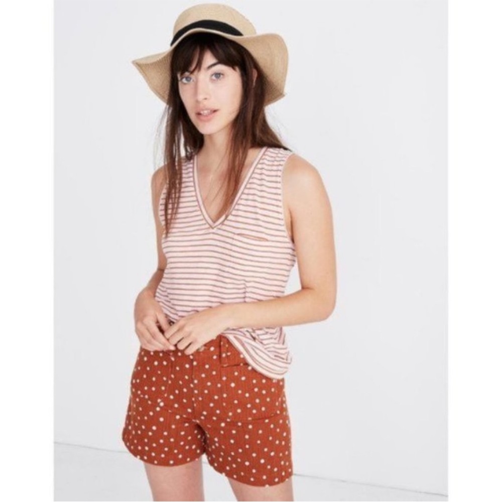 Madewell Whisper Cotton Stripe V-Neck Tank Top Paris Pink Anuta Stripe XS